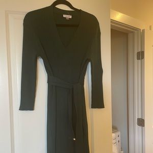 Hunter green ribbed belted sweater dress from Calvin Klein.   Size XL